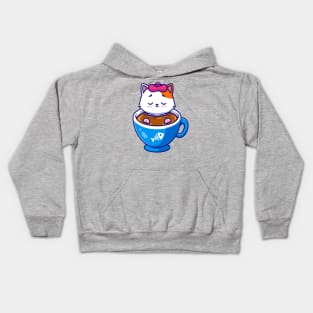 Cute Cat Fever In Coffee Cartoon Kids Hoodie